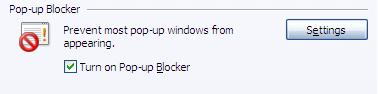 Internet Explorer Popup Blocking Set